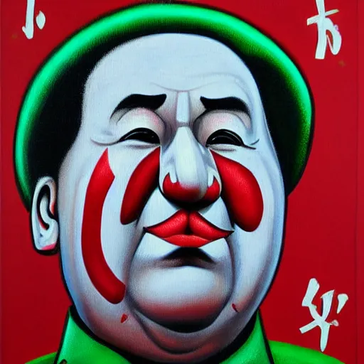 Image similar to communist clown, mao, propaganda art style painting