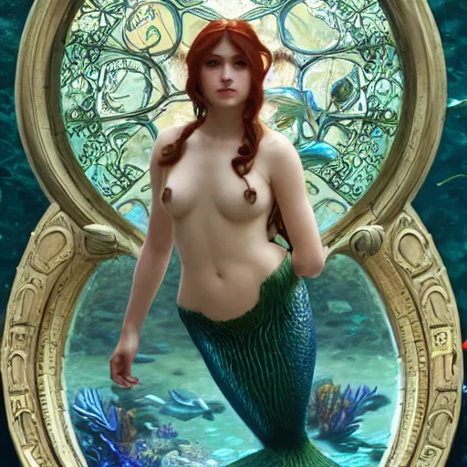 Prompt: mermaid trapped in an aquarium, intricate, art by artgerm and greg rutkowski and alphonse mucha and william - adolphe bouguereau, high detailed, 4 k,