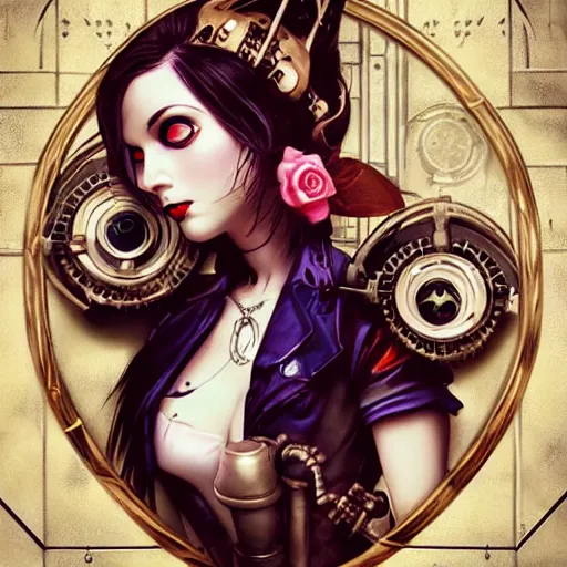 Image similar to Lofi Goth Steampunk BioShock portrait of a waifu style by Tristan Eaton Stanley Artgerm and Tom Bagshaw