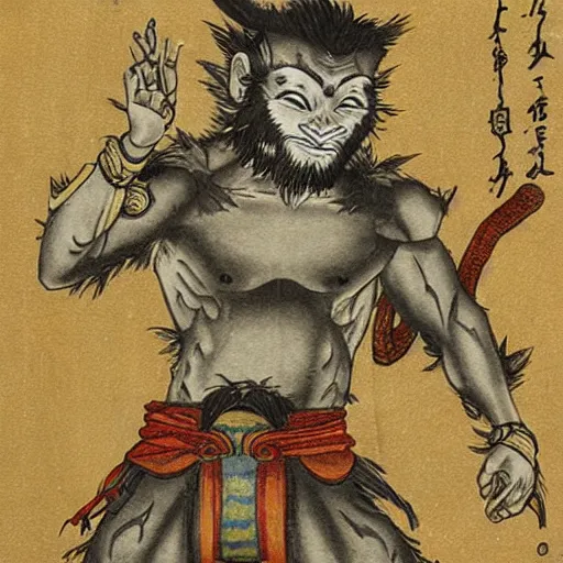 Prompt: Sun wukong,in the style of Japanese folk lore