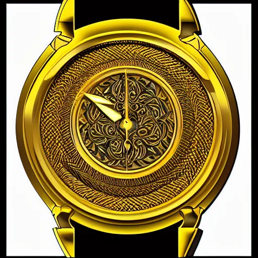 Prompt: golden intricate watch face, digital art