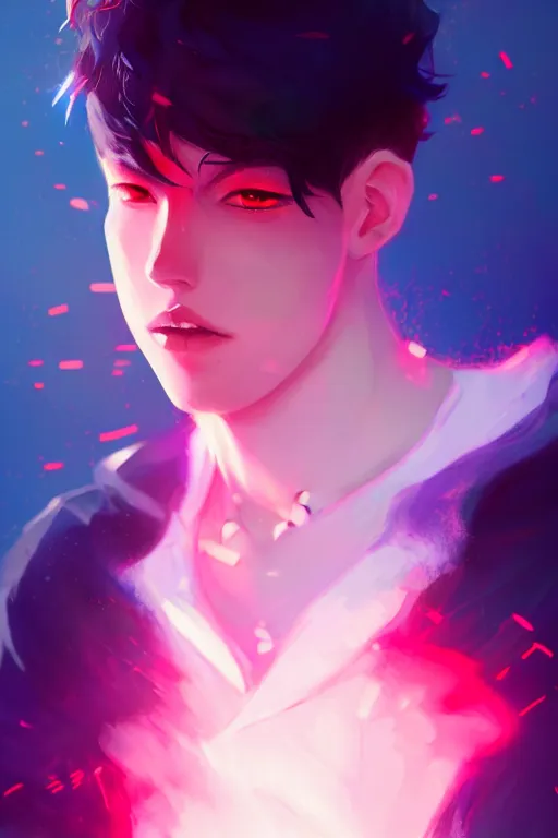 Prompt: a boy looks like meguro ren, blurred environment background, colorful magic effects, white skin, portrait, male, clothed, sharp focus, digital art, concept art, trending on artstation, dynamic lighting, by emylie boivin and rossdraws