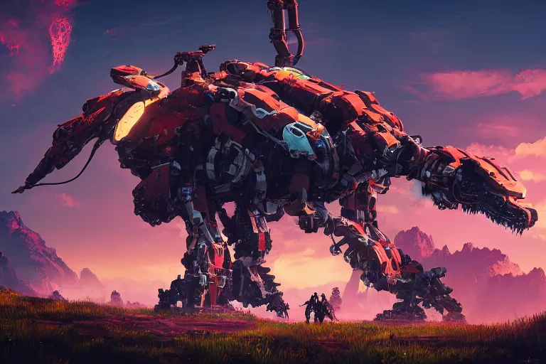 Image similar to scorcher machine mecanical creature robot of horizon forbidden west horizon zero dawn radiating a glowing aura global illumination ray tracing hdr fanart arstation by ian pesty and alena aenami artworks in 4 k