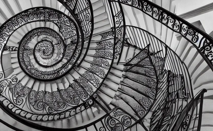 Prompt: ornate illustration spiral staircase to nowhere