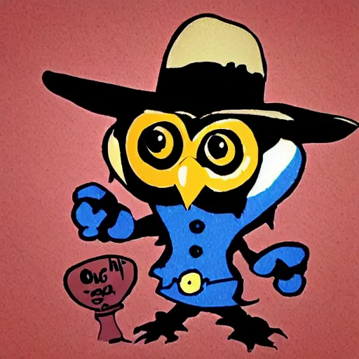 Prompt: cartoon owl dressed as the lone ranger from the children's 1990s cartoon show in the style of Garfield and friends