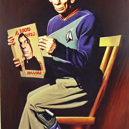 Image similar to a portrait painting Lenord Nimoy as Spock from Star Trek painted by Norman Rockwell