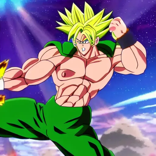 Prompt: Broly fighting Goku from award winning anime movie super high quality hd