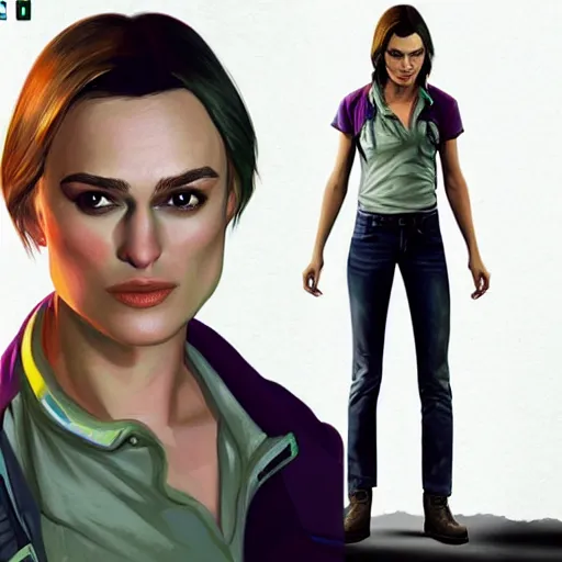 Prompt: Keira Knightley as a grand theft auto 5 character, concept art