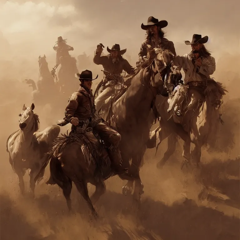 Prompt: a cowboy showdown at high noon, masterpiece 4 k digital illustration by ruan jia and mandy jurgens and artgerm, highly detailed, trending on artstation, award winning