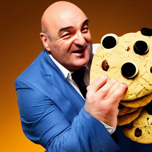 Prompt: Kevin O'leary answering cookie monster question