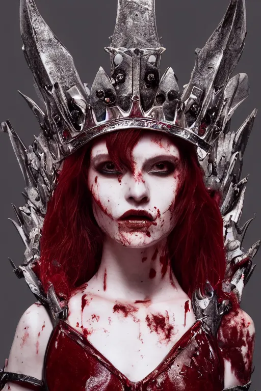 Image similar to the blood crown queen wear the scarlet armor, cinematic lighting, various refining methods, micro macro autofocus, ultra definition, award winning photo