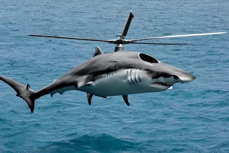 Prompt: a shark helicopter