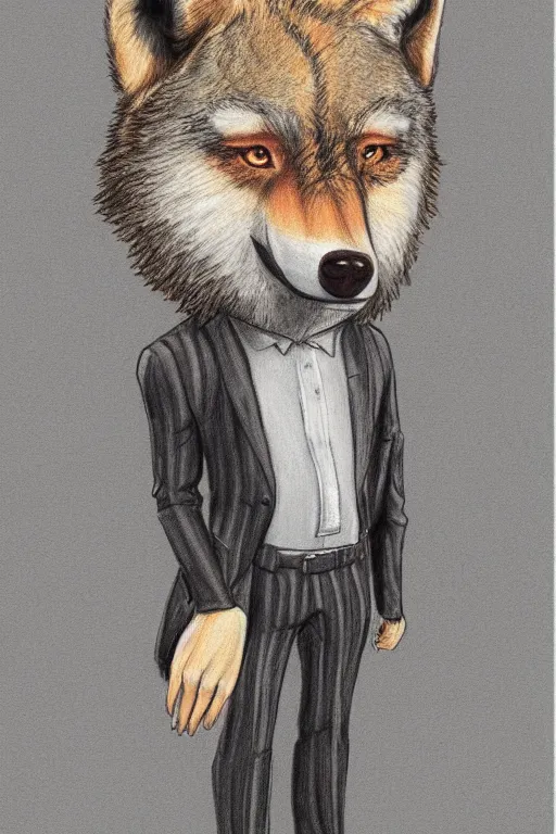 Prompt: master furry artist colored pencil drawing full body portrait character study of the anthro male anthropomorphic wolf fursona animal person detective new york city street