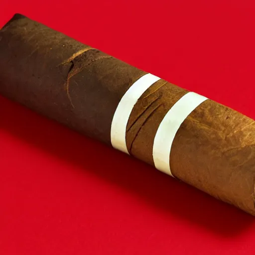 Image similar to cigar with smoke wafting up from it on a red background, logo