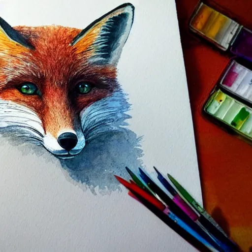 Image similar to water color art on paper, fox portrait, highly detailed, award - winning artstation, masterpiece