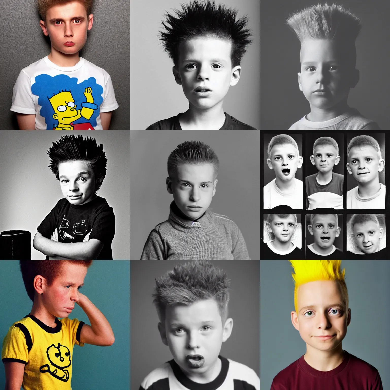 Prompt: “Bart Simpson as a real human boy, studio photograph”