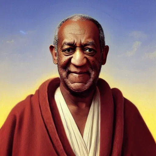 Image similar to Painting of Bill Cosby as Obi-Wan Kenobi. Art by william adolphe bouguereau. During golden hour. Extremely detailed. Beautiful. 4K. Award winning.