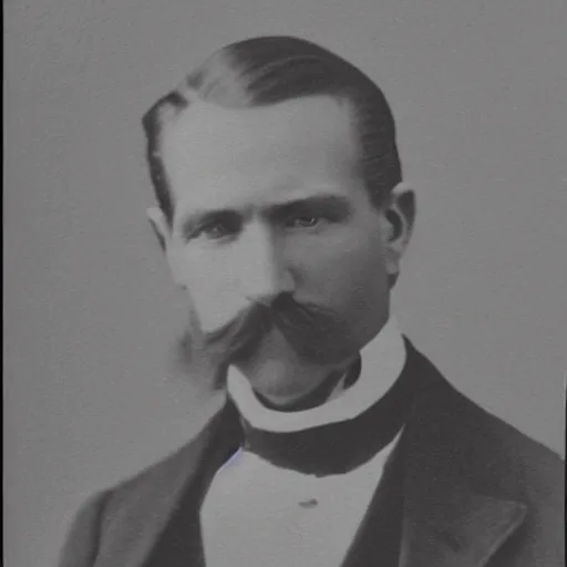 Prompt: A photograph portrait of Jerma985 with slicked back hair and a pyramidal mustache in the late 1800s, taken in the late 1800s, 1870s, grainy, taken on a Field View Camera, realistic, hyperrealistic, very realistic, highly detailed, very detailed, extremely detailed, detailed, digital art, trending on artstation