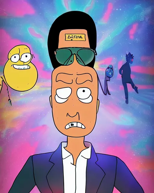 Image similar to portrait of michael jackson in the style of justin roiland. cinematic lighting. style of rick & morty. photographic, photography. by justin roiland