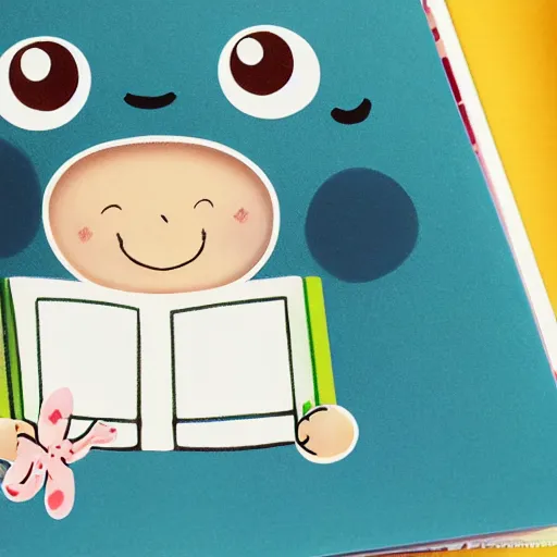 Image similar to anime illustration a cute baby book with baby eyes