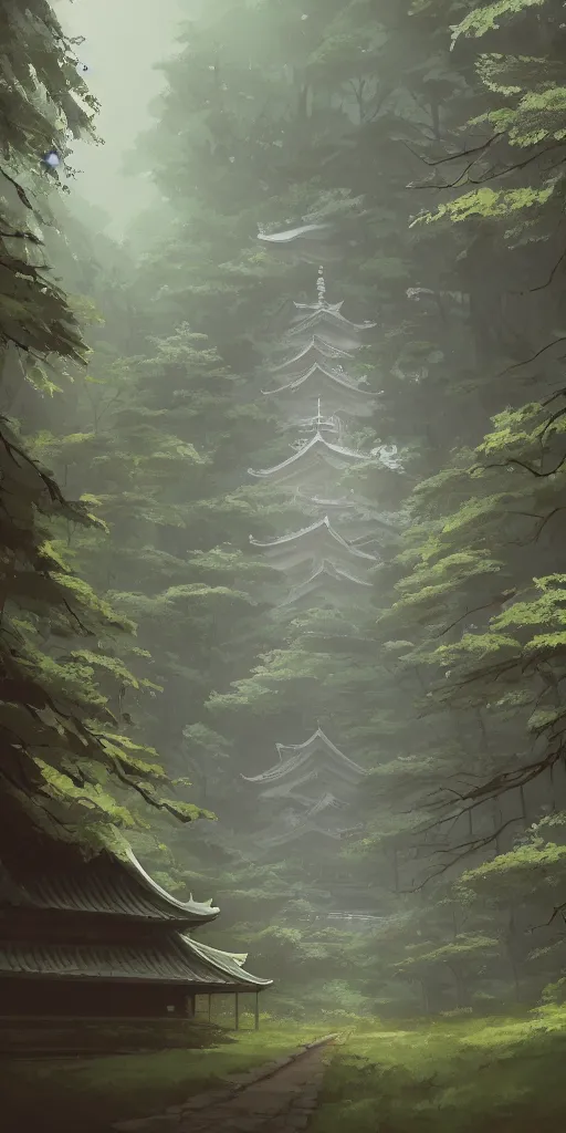 Image similar to concept art by sylvain sarrailh of a haunted japan temple in a forest