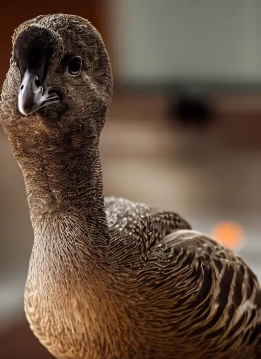 Prompt: closeup portrait of saul goodman fused with a goose, in court, natural light, bloom, detailed face, magazine, press, photo, steve mccurry, david lazar, canon, nikon, focus