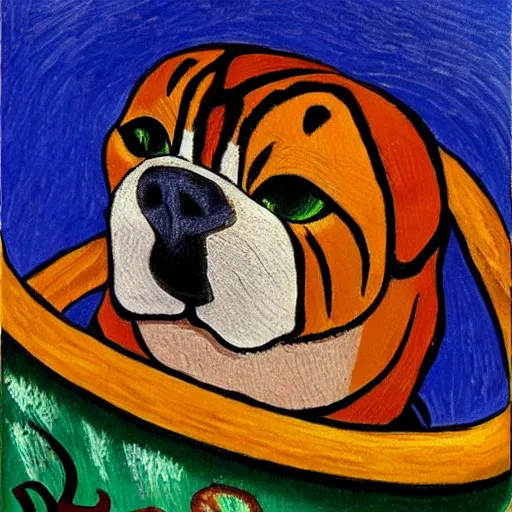 Prompt: a feline boxer fighting in a ring, in the style of vincent van gogh