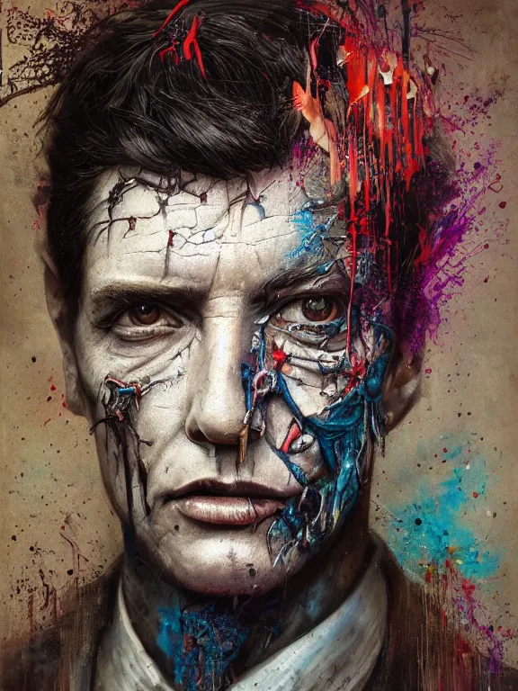 Prompt: art portrait of a businessman, decaying ,8k,by tristan eaton,Stanley Artgermm,Tom Bagshaw,Greg Rutkowski,Carne Griffiths, Ayami Kojima, Beksinski, Giger,trending on DeviantArt,face enhance,hyper detailed,minimalist,cybernetic, android, blade runner,full of colour,