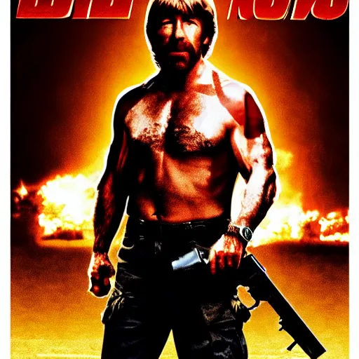 Prompt: Chuck Norris as Rambo, movie poster, award-winning, digital, 4k, hyperdetailed