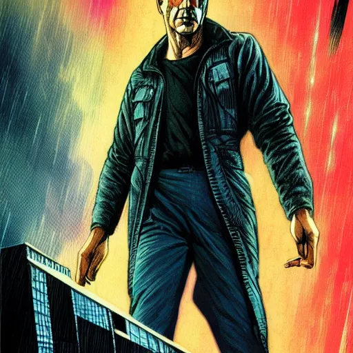 Image similar to rick deckard from blade runner colored digital illustration by Mark Brooks