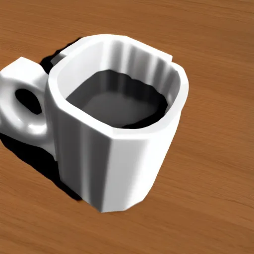 Image similar to a photo realistic mug shattering into voxel cubes.