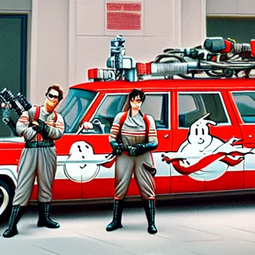 Prompt: ghostbusters vs michellan man, realism, picture, highly detailed