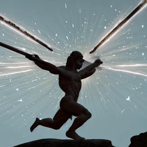 Image similar to Celestial Angel shooting a Lightning Bolt at Zeus, cinematic