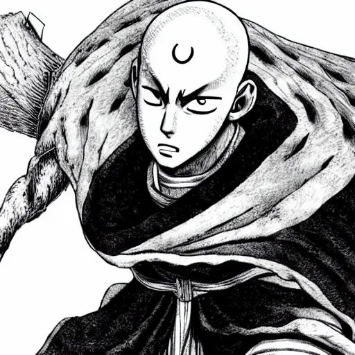 Image similar to still of Aang from Last Airbender in Berserk in manga panel by Kentaro Miura