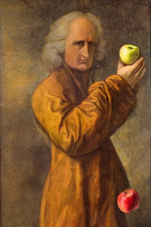 Image similar to isaac newton holding an apple, collage