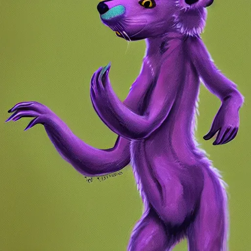 Prompt: furry ( fandom ) art of an anthropomorphic purple otter with alien antennas, digital art, painting, trending on furaffinity