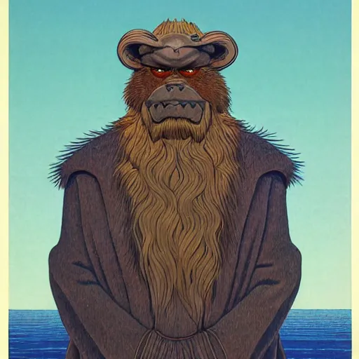 Prompt: portrait of bugbear, highly detailed, artstation, in the style of moebius, jugendstil and classic japanese print, art by rene magritte and jean delville