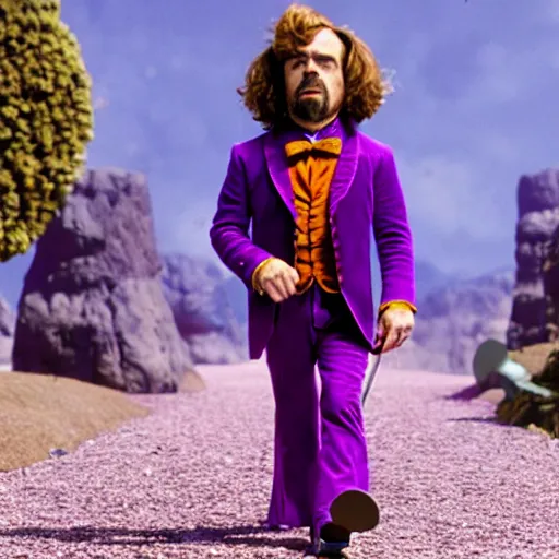 Prompt: film still of peter dinklage as willy wonka, 8 k