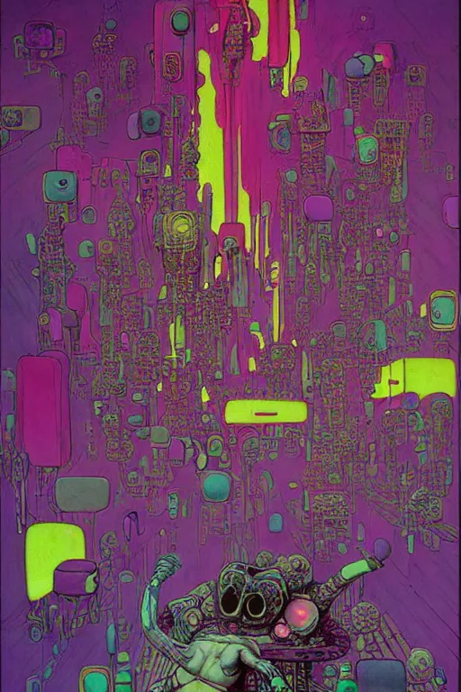 Image similar to ren & stimpy cyberpunk textural fluid lines purple, pink, blue, green. otherworldly vaporwave interesting details fantasy lut epic composition by basquiat zdzisław beksinski james jean artgerm rutkowski moebius francis bacon gustav klimt