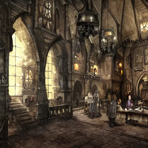 Image similar to inside hogwarts castle, a detailed matte painting by anton pieck, deviantart contest winner, fantasy art, concept art, official art, matte drawing