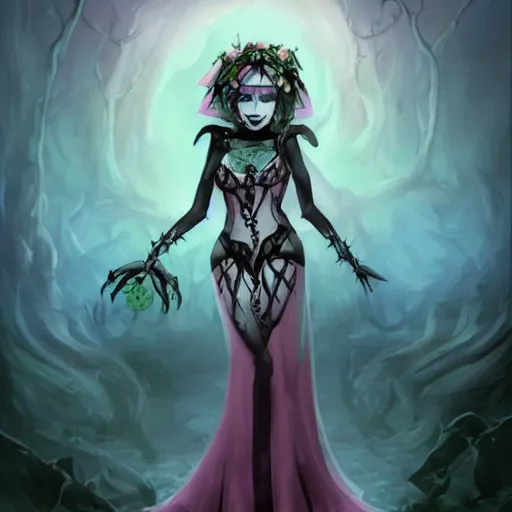 Image similar to a beautiful female necromancer raising the dead