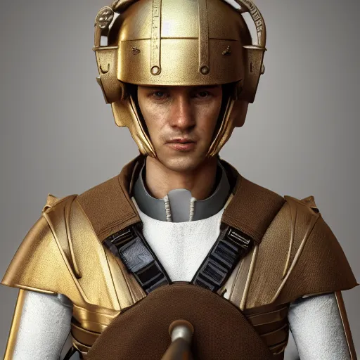 Image similar to portrait of a soldier, renaissance style, star wars character, volumetric lights, symmetry, headpiece, trending on artstation, sharp focus, leica, studio photo, intricate details, highly detailed