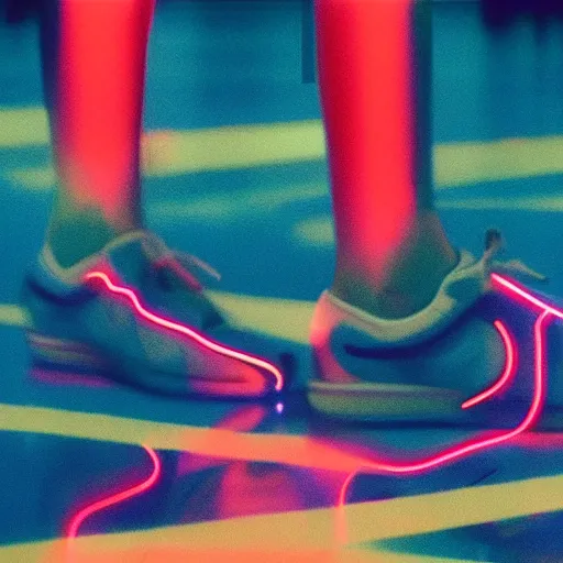 Image similar to nike campaign in the style of tyler mitchel, blue rays, redshift, wide shot, coloured polaroid photograph, pastel, kodak film, hyper real, stunning moody cinematography, by maripol, fallen angels by wong kar - wai, 3 5 mm, style of suspiria and neon demon, david hockney, detailed, film photography