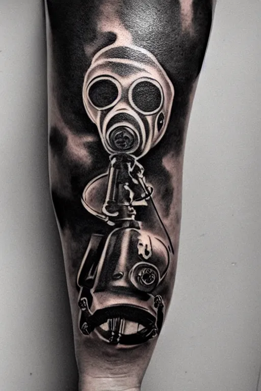 Image similar to gas mask tattoo by Ryan Ashley