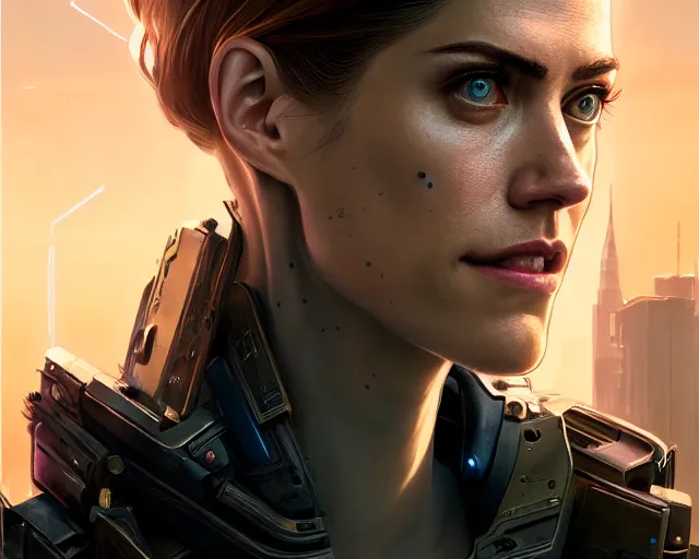 Image similar to highly detailed portrait of allison williams as an android, in detroit : become human, stephen bliss, unreal engine, fantasy art by greg rutkowski, loish, rhads, ferdinand knab, makoto shinkai and lois van baarle, ilya kuvshinov, rossdraws, tom bagshaw, global illumination, radiant light, detailed and intricate environment