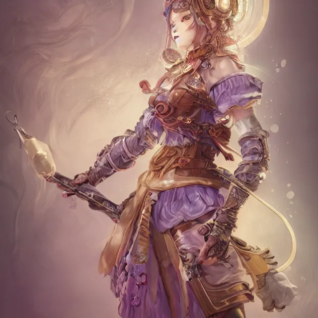 Prompt: studio portrait of neutral good colorful female cleric bard healer as absurdly beautiful, elegant, young skinny gravure idol, ultrafine photorealistic detailed face illustration by kim jung gi, irakli nadar, intricate linework, sharp focus, bright colors, matte, octopath traveler, final fantasy, unreal engine highly rendered, global illumination, radiant light, intricate environment