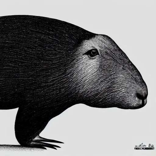 Prompt: a black and white s - shaped capybara tattoo design, an illustration of by ram chandra shukla, cobra, white background, stipple, joe fenton, an hillier, ultra sharp, extreme high detail, 4 k, detailed painting