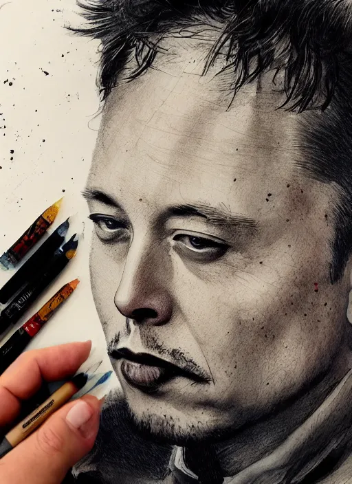 Image similar to portrait, Elon Musk, watercolor, dramatic lighting, cinematic, establishing shot, extremly high detail, foto realistic, cinematic lighting, pen and ink, intricate line drawings, by Yoshitaka Amano, Ruan Jia, Kentaro Miura, Artgerm, post processed, concept art, artstation, matte painting, style by eddie mendoza, raphael lacoste, alex ross