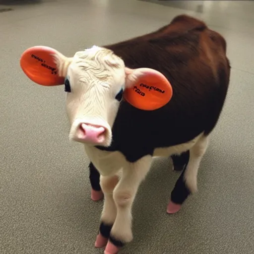 Image similar to jailphoto of a cute calf dressed as an inmate inside jail