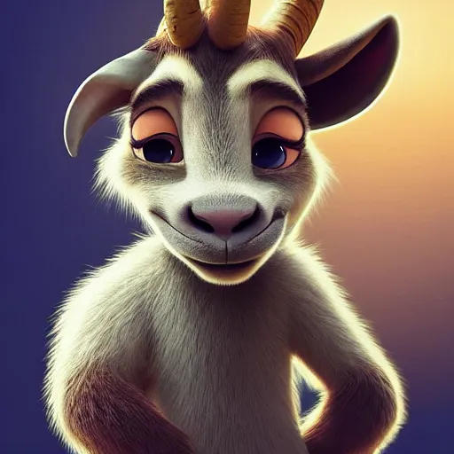 Image similar to “portrait of a smiling goat, zootopia movie style, pointing a laser gun at the camera, digital art, 4k, award winning”